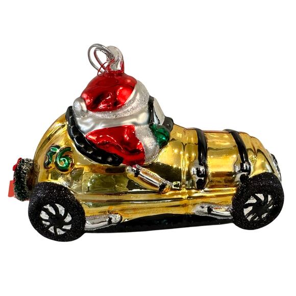 Dept 56 Handblown Mercury Glass Jumbo Christmas 'Santa's Racecar' Ornament-NWT - Picture 4 of 6